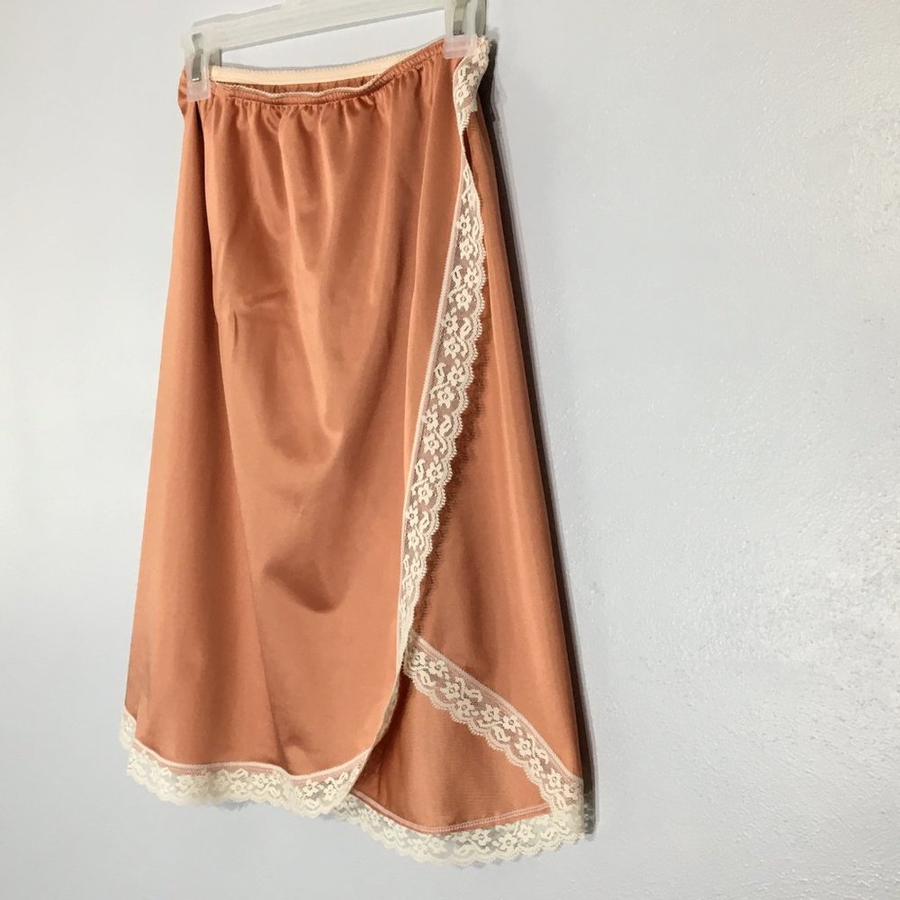 Vintage Copper Colored Half Slip, Feminine Slip Skirt, Wrap High Slit Coquette - Picture 15 of 16